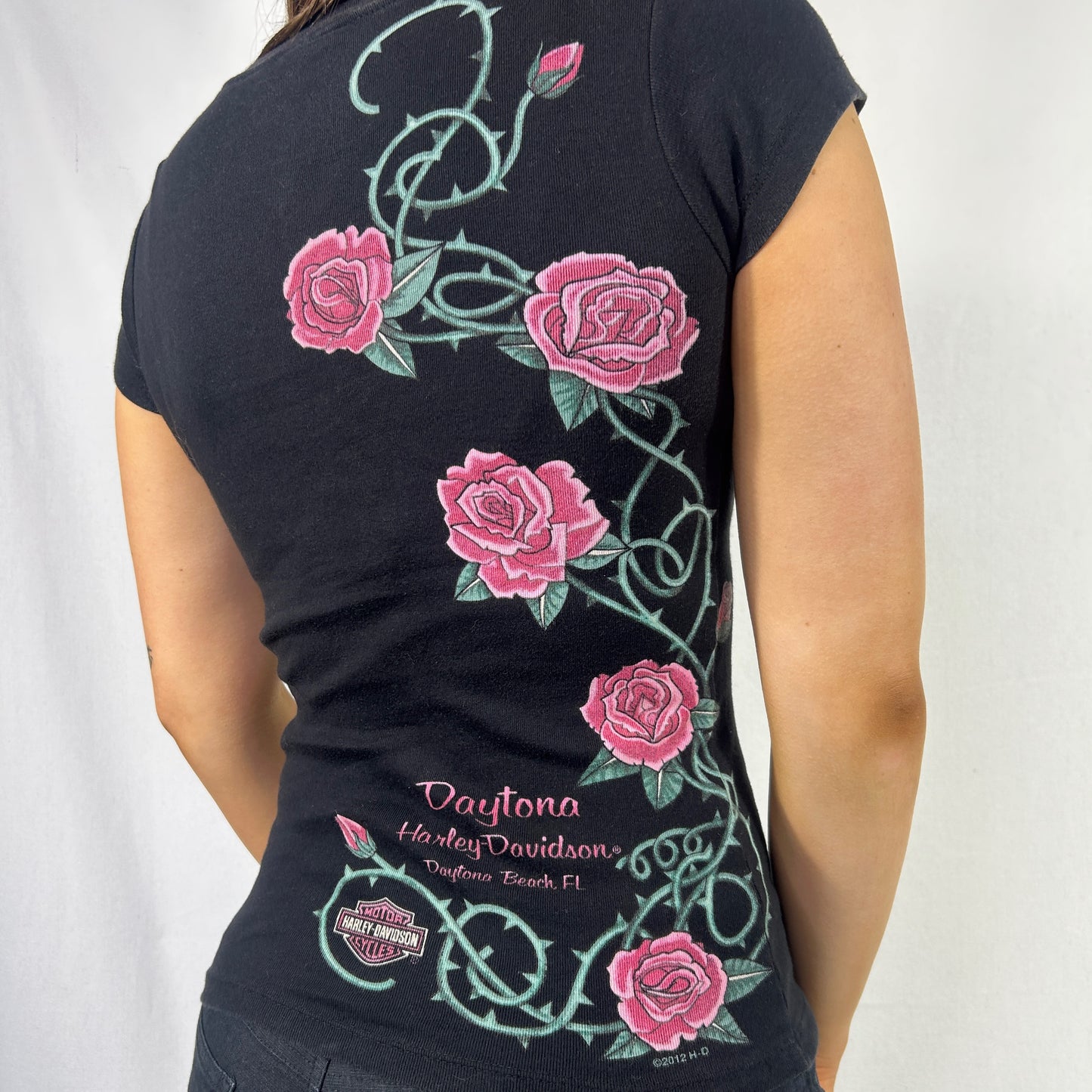 Black Harley Davidson Rose Tee - Size S