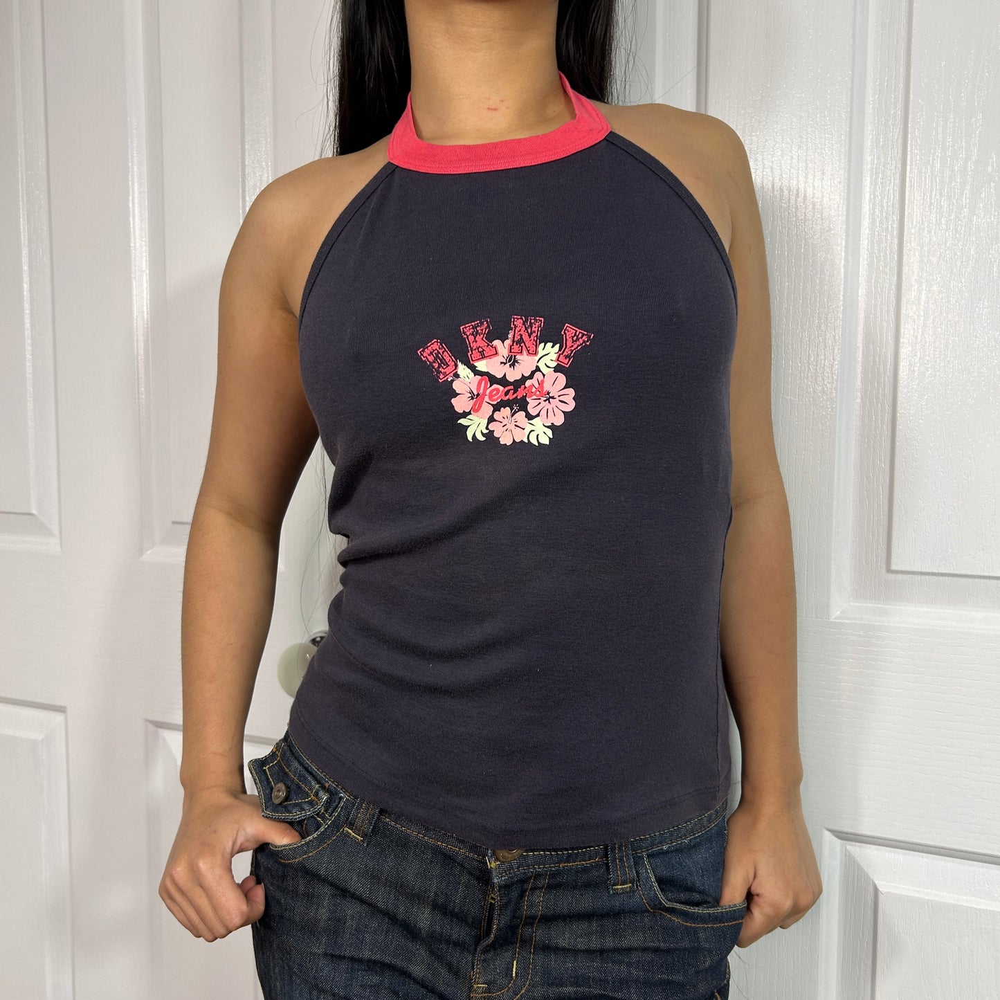 DKNY Jeans Floral Halter Neck Top - Size S/M
