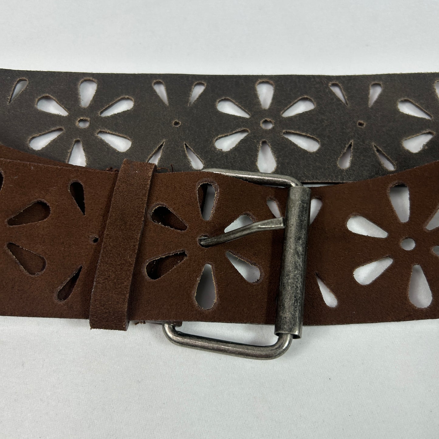 Brown Leather Flower Chunky Belt