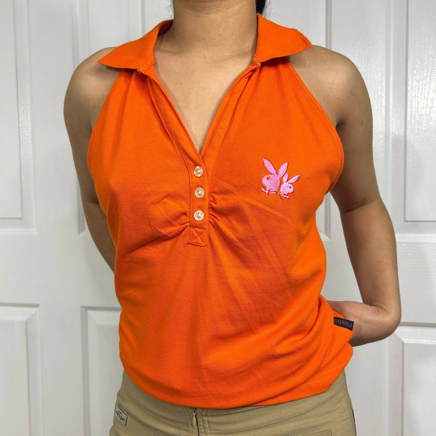 Orange Playboy Collar Tank Top - Size L/XL