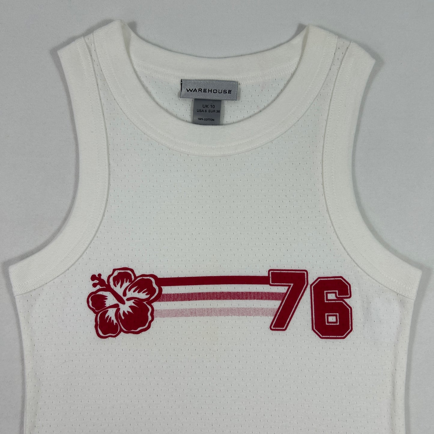 78 White Hibiscus Tank Top - Size S