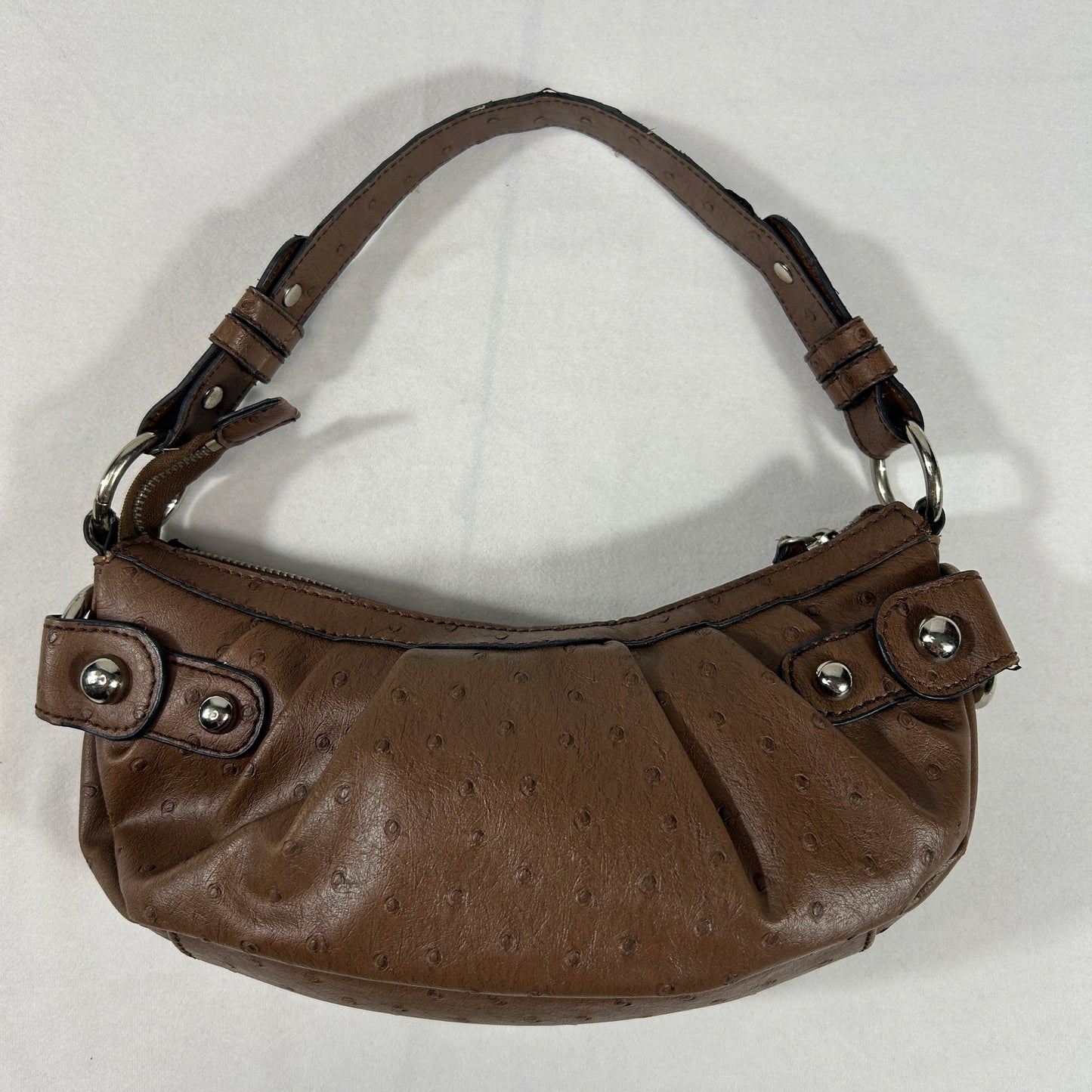 Guess Brown Ostrich Embossed Faux Leather Shoulder Bag