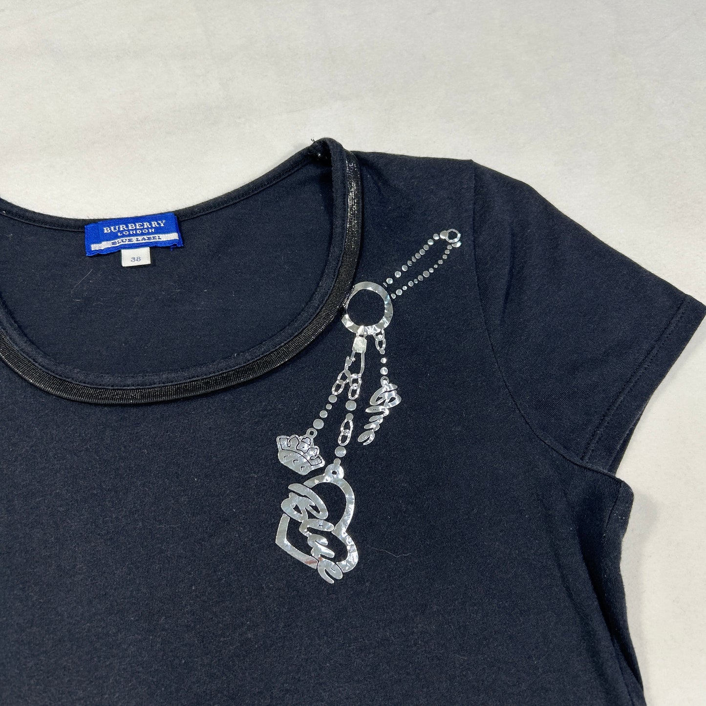 Black Burberry Keychain Babytee - Size S