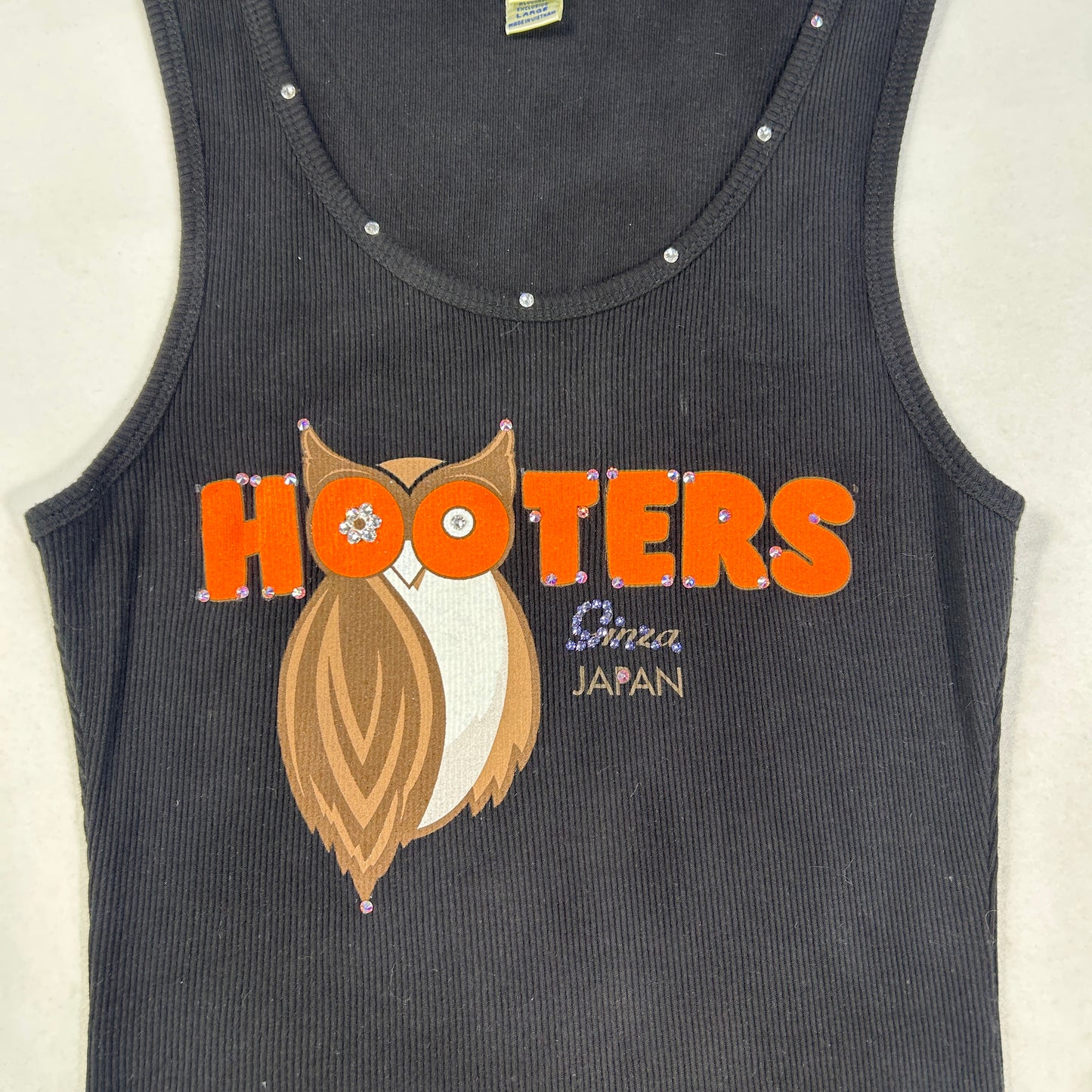 Black Rhinestoned Hooters Tank Top - Size S/M
