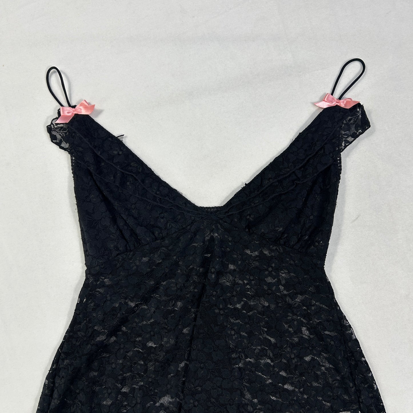 Black Lace Pink Bow Camisole - Size S/M
