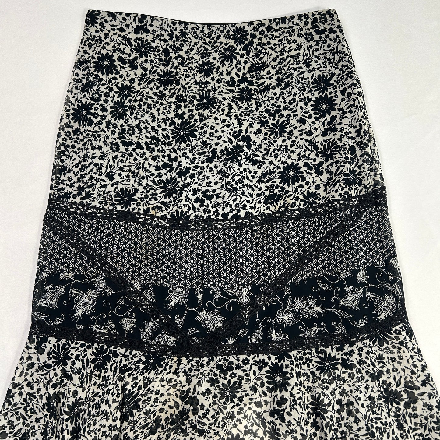 MNG Black Floral Maxi Skirt - Size S