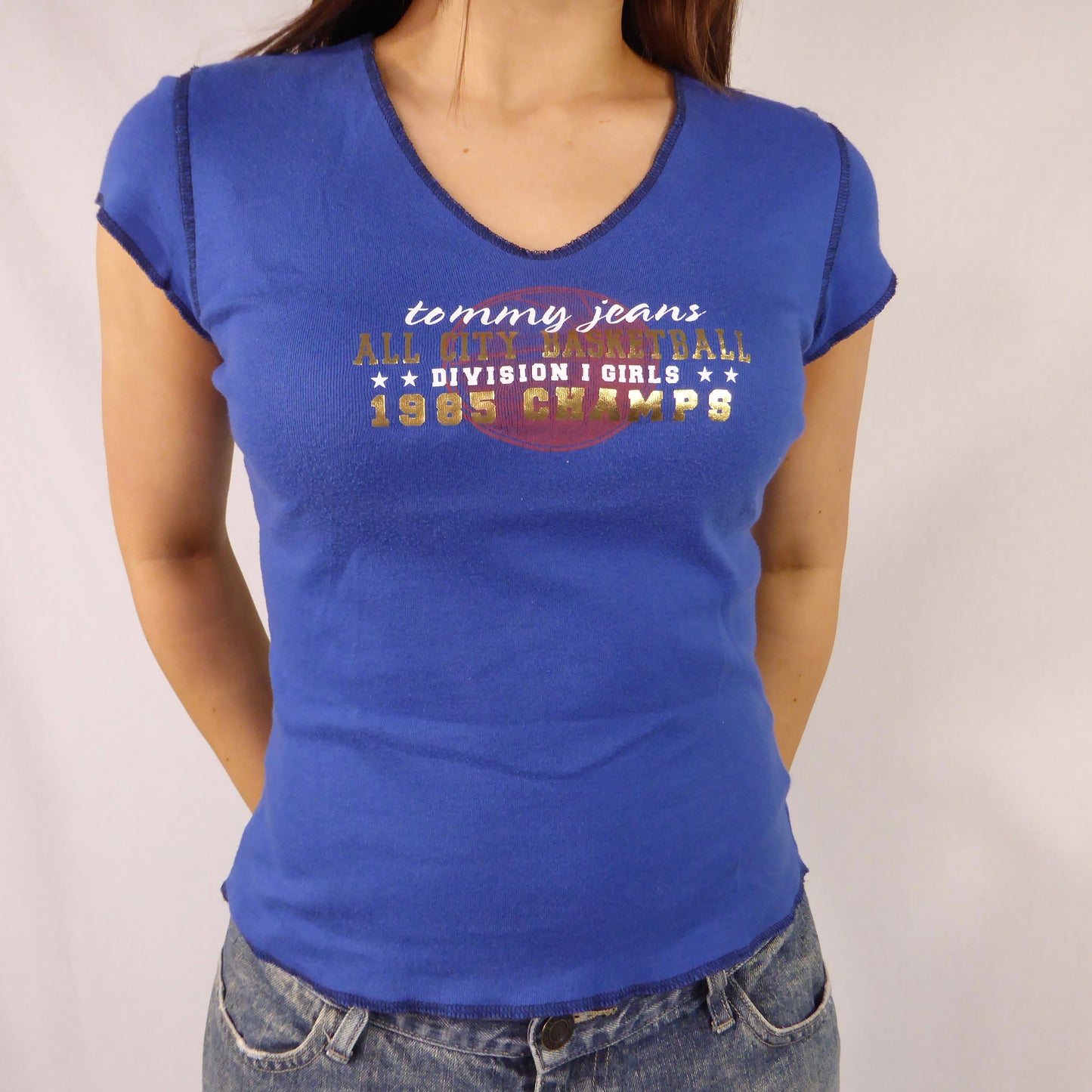 Vintage Blue Tommy Jeans V-Cut Babytee - Size S/M