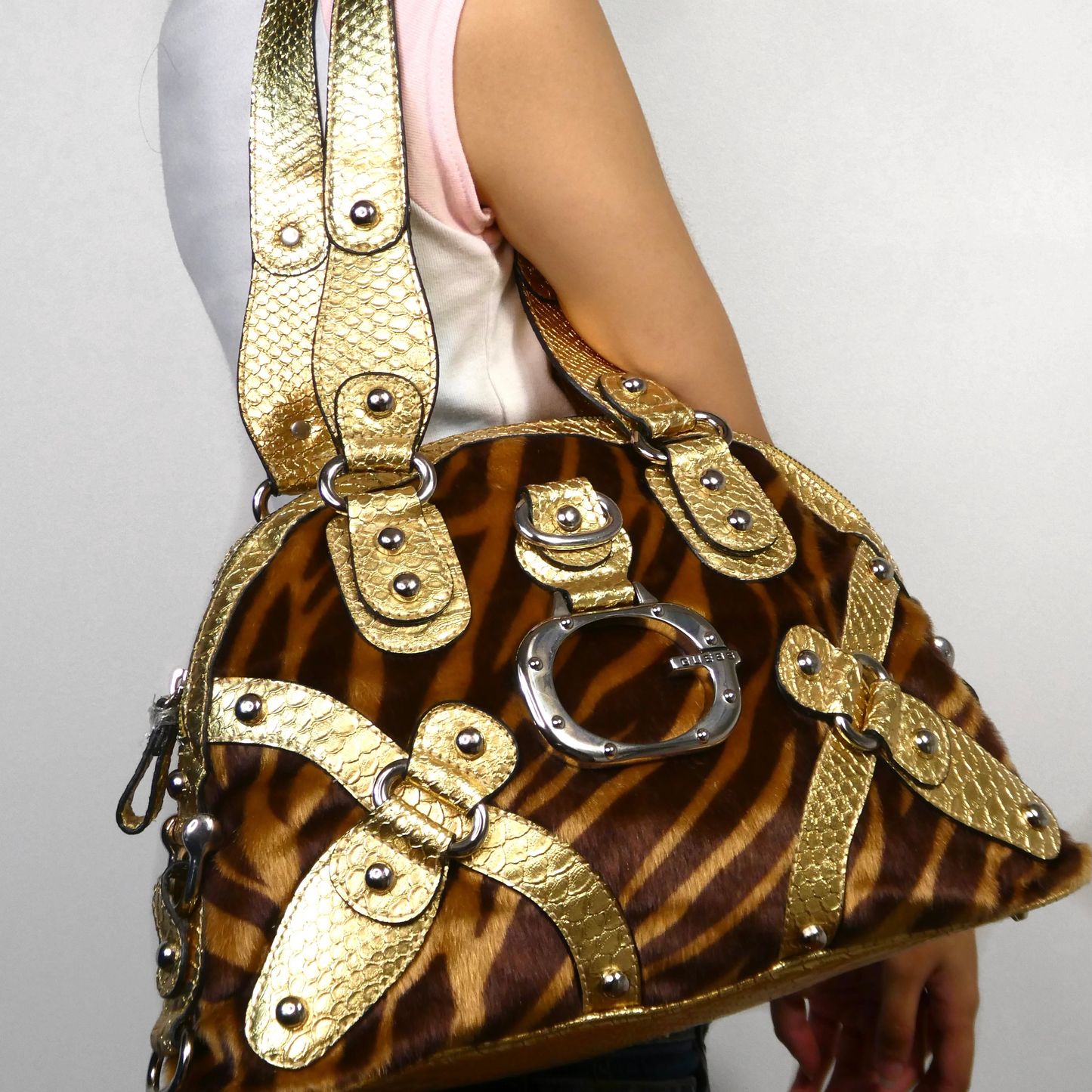 RARE Gold Zebra Print Guess Shoulder Bag
