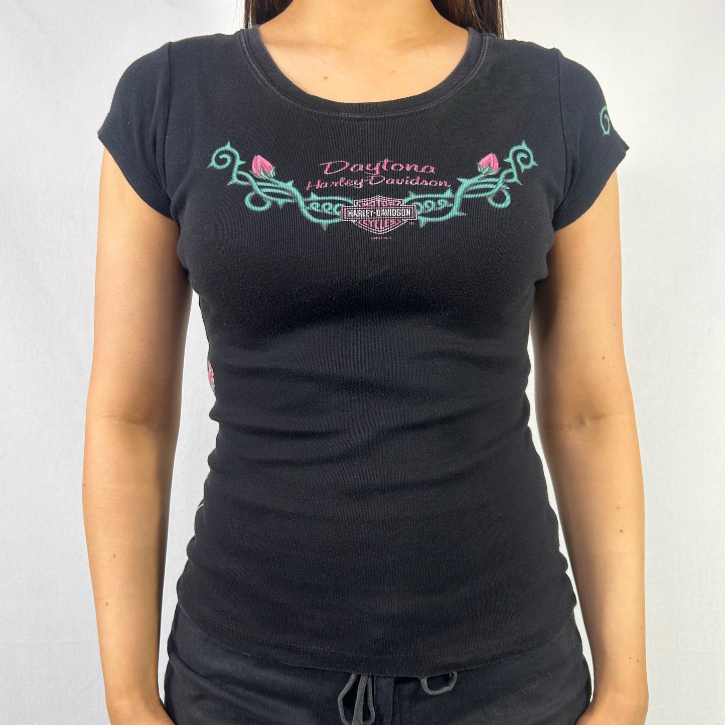 Black Harley Davidson Rose Tee - Size S