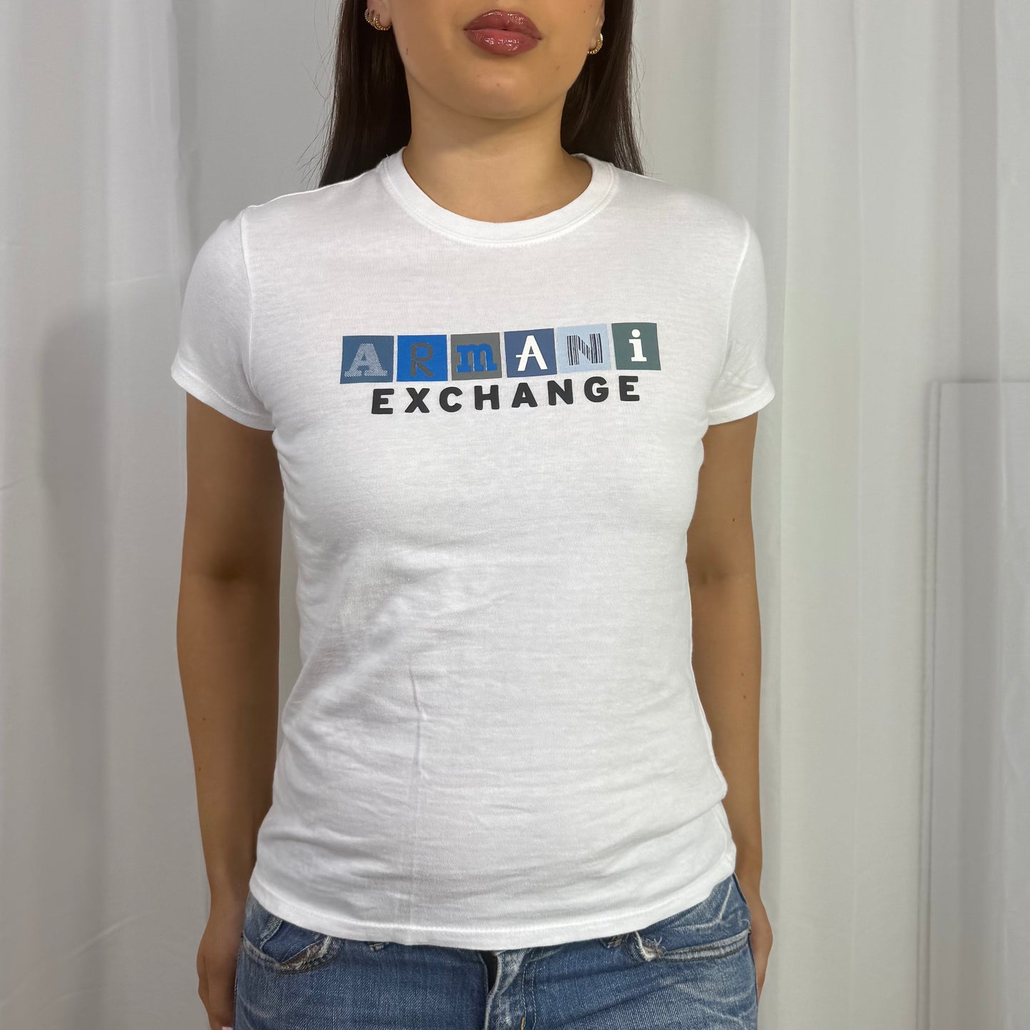 White Armani Exchange Logo Babytee - Size M