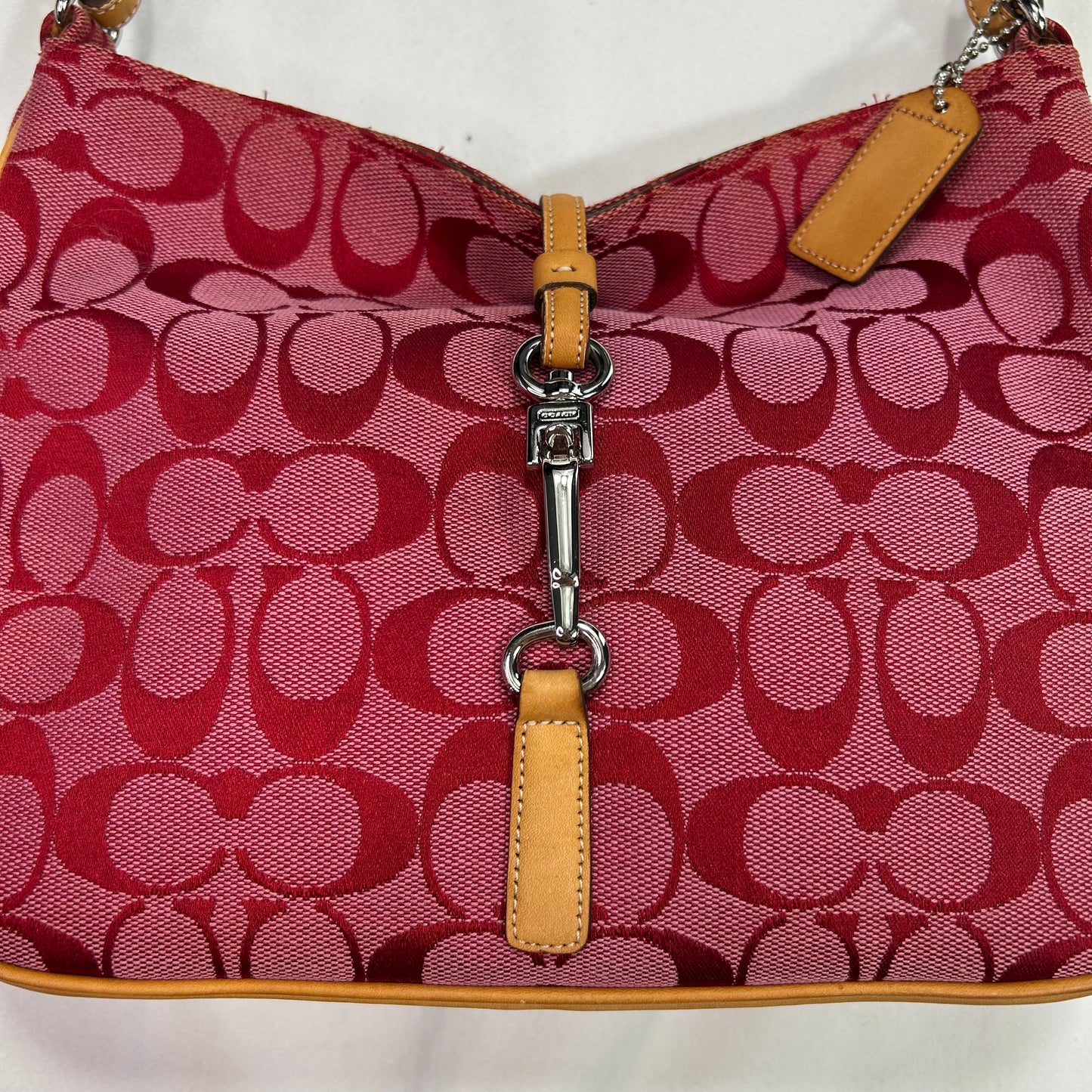 Vintage 2002 Red Coach Hamptons Signature Clip Shoulder Bag
