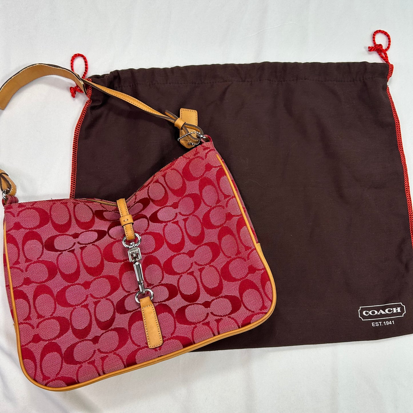 Vintage 2002 Red Coach Hamptons Signature Clip Shoulder Bag