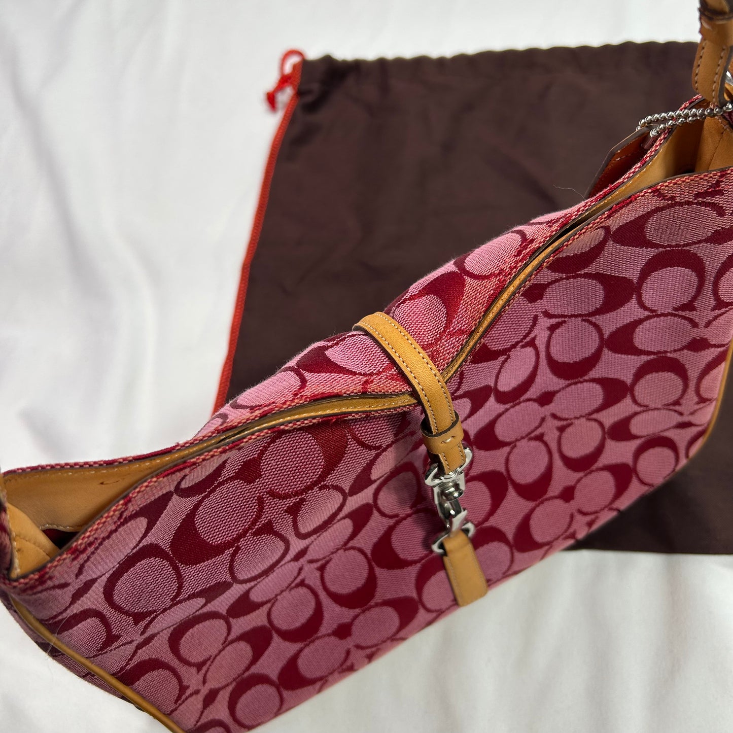 Vintage 2002 Red Coach Hamptons Signature Clip Shoulder Bag