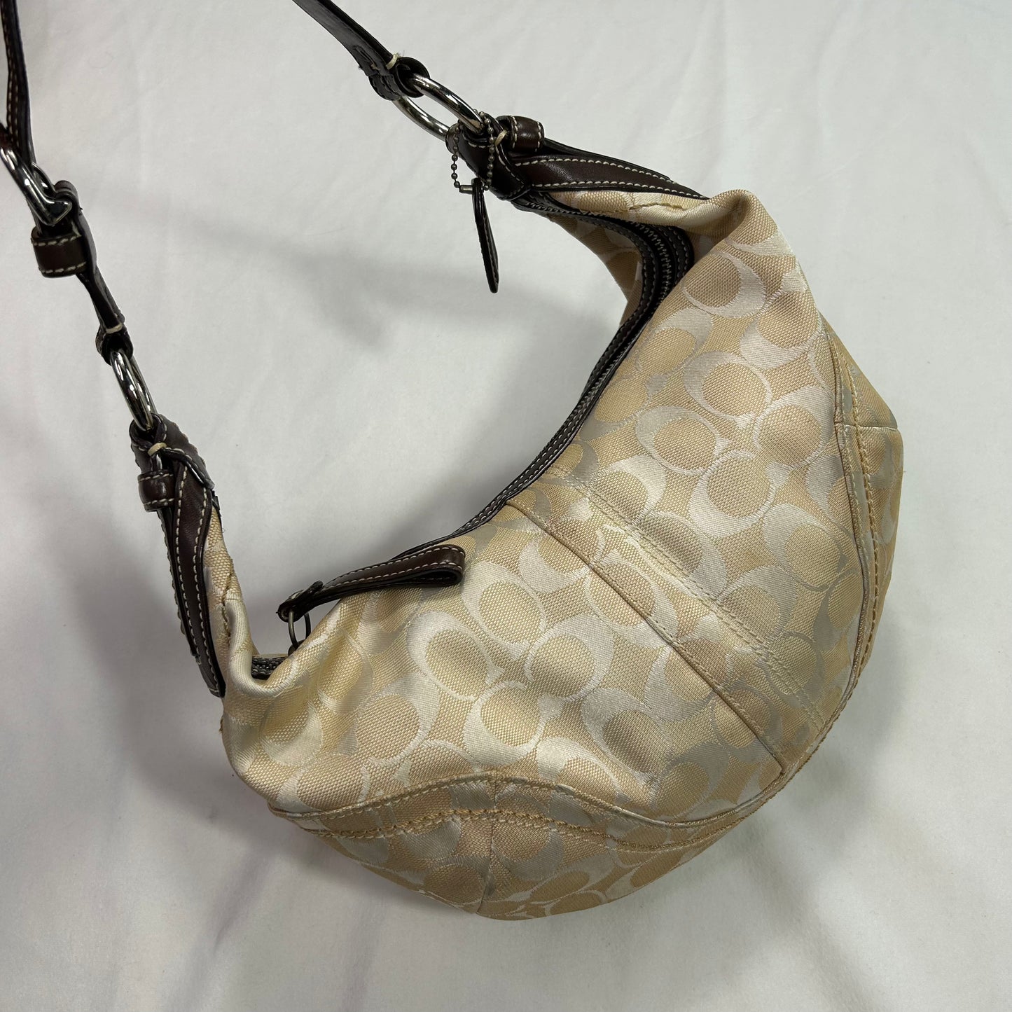 Vintage 2006 Cream Coach Signature Half Moon Hobo Shoulder Bag