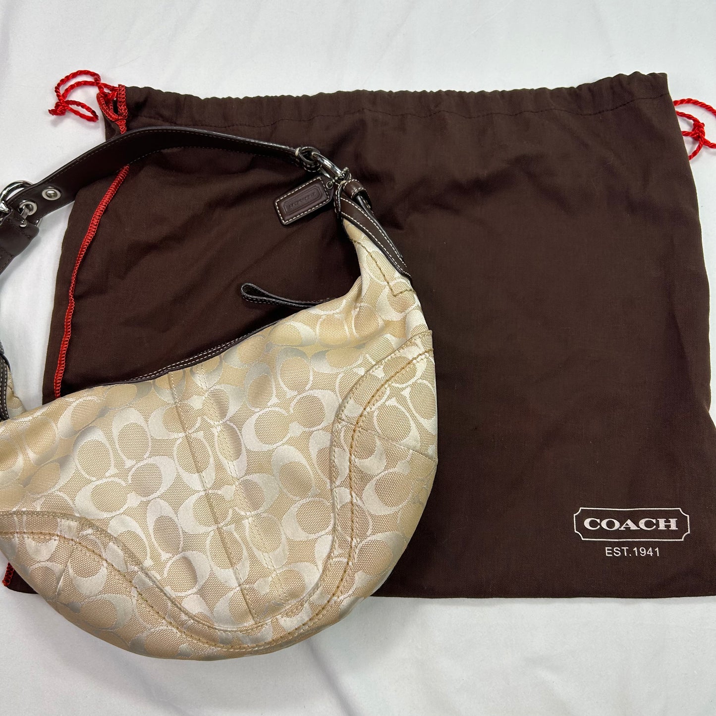 Vintage 2006 Cream Coach Signature Half Moon Hobo Shoulder Bag