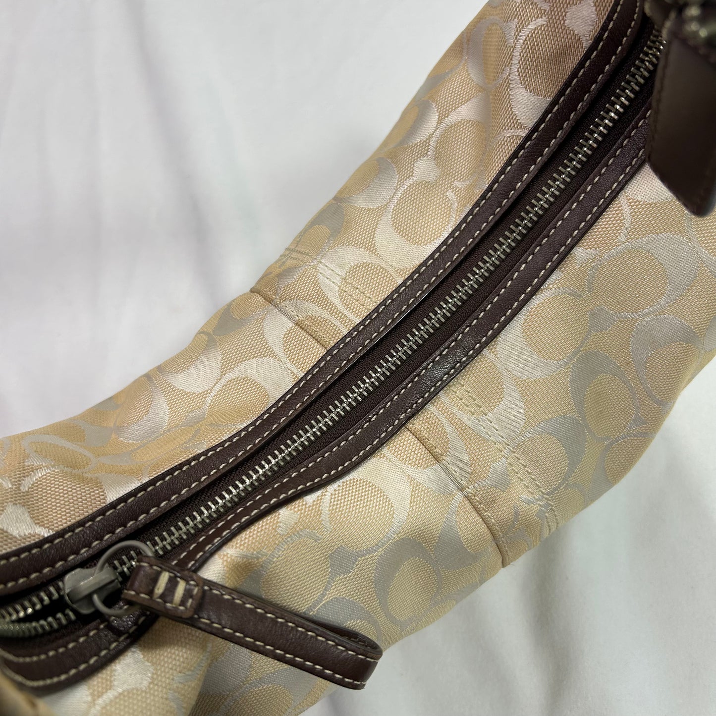 Vintage 2006 Cream Coach Signature Half Moon Hobo Shoulder Bag