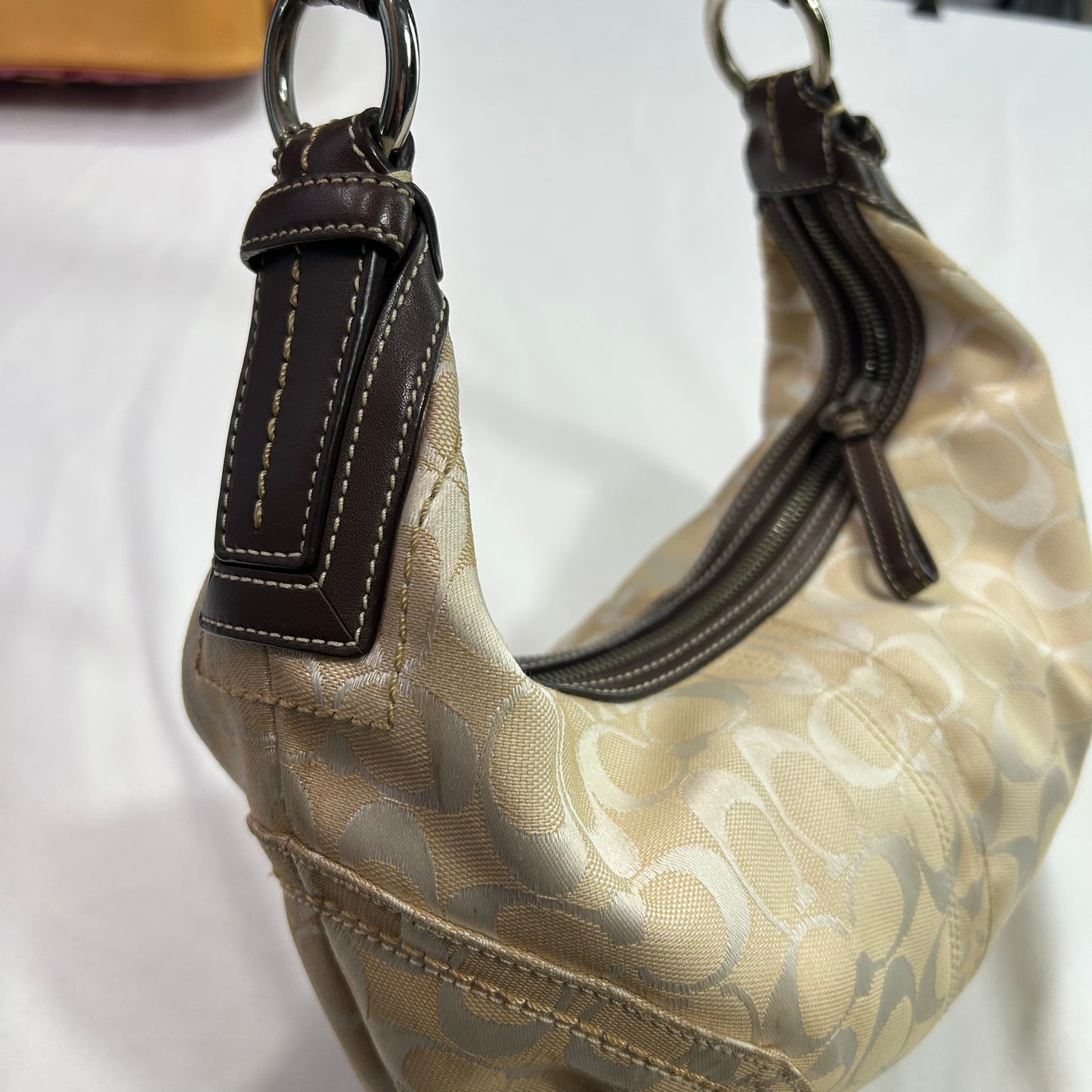 Vintage 2006 Cream Coach Signature Half Moon Hobo Shoulder Bag