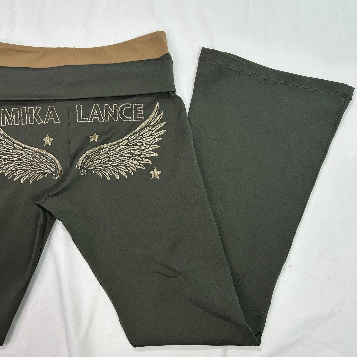 Vintage Mikano Green Angel Wings Fold Over Flared Pants - Size S/M