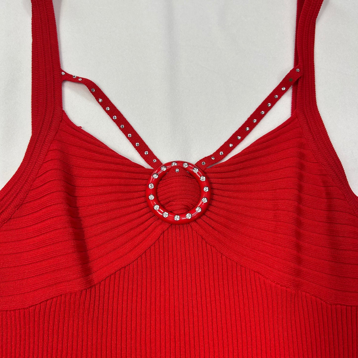 Vintage Red Ribbed Rhinestone Top - Size XS/S