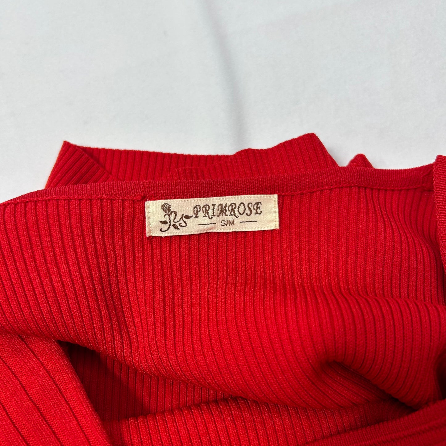 Vintage Red Ribbed Rhinestone Top - Size XS/S
