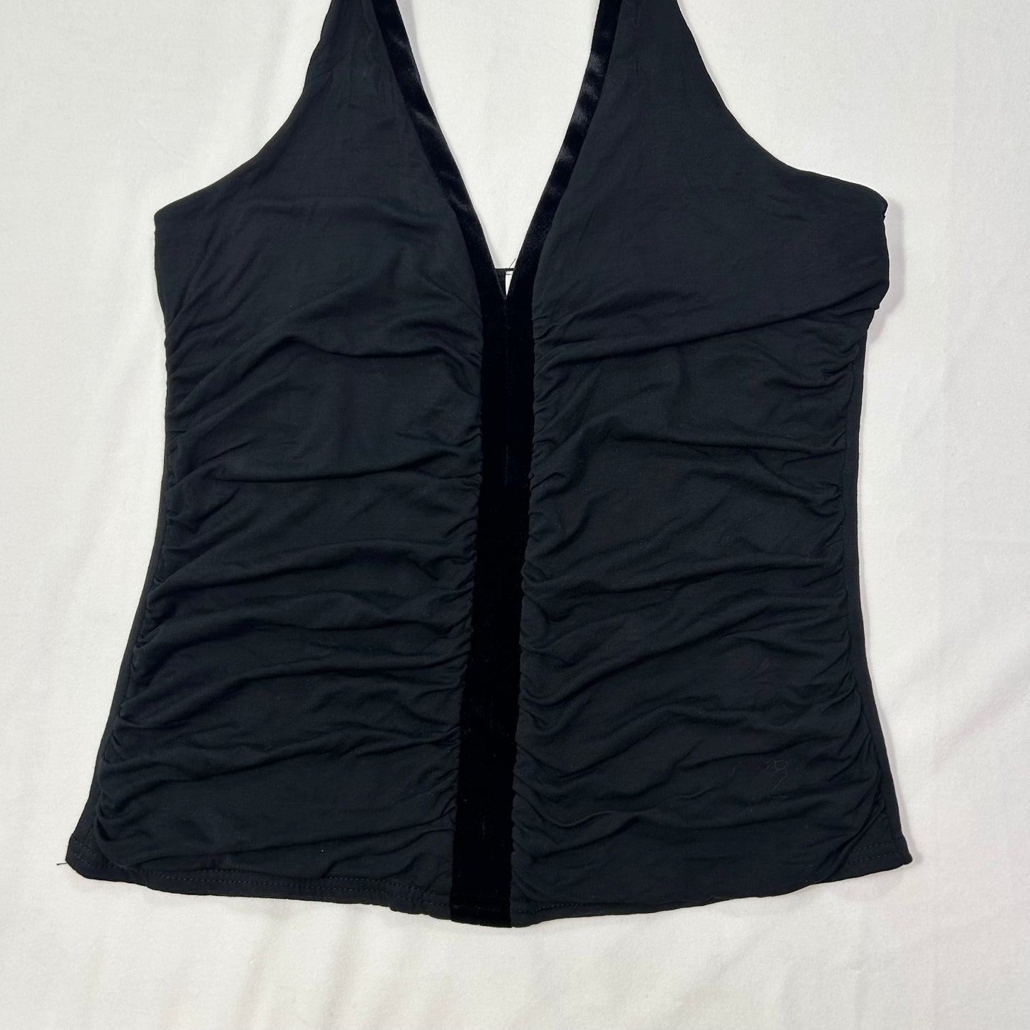Vintage Etam Black Ruched Halter Neck Top - M/L