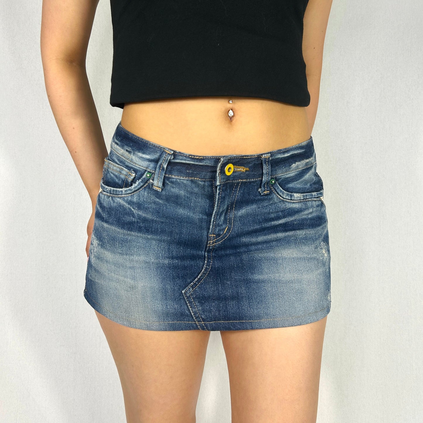 Distressed Denim Mini Skirt - Size M