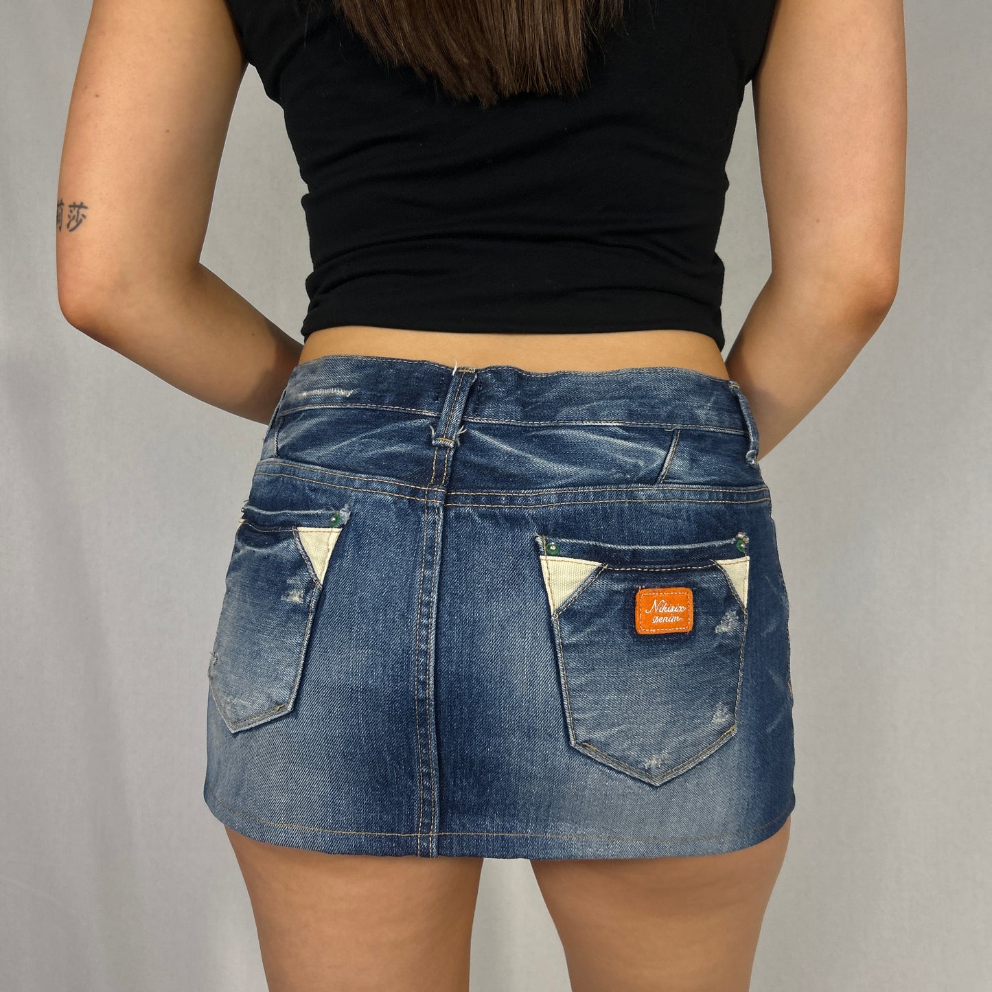 Distressed Denim Mini Skirt - Size M