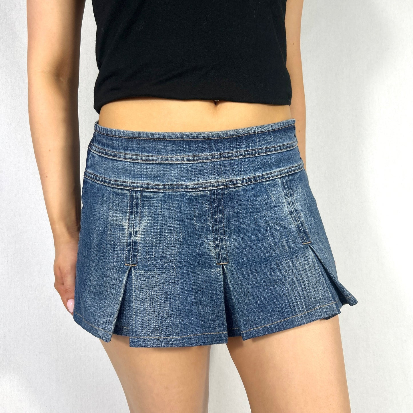 Denim Pleat Mini Skirt - Size M
