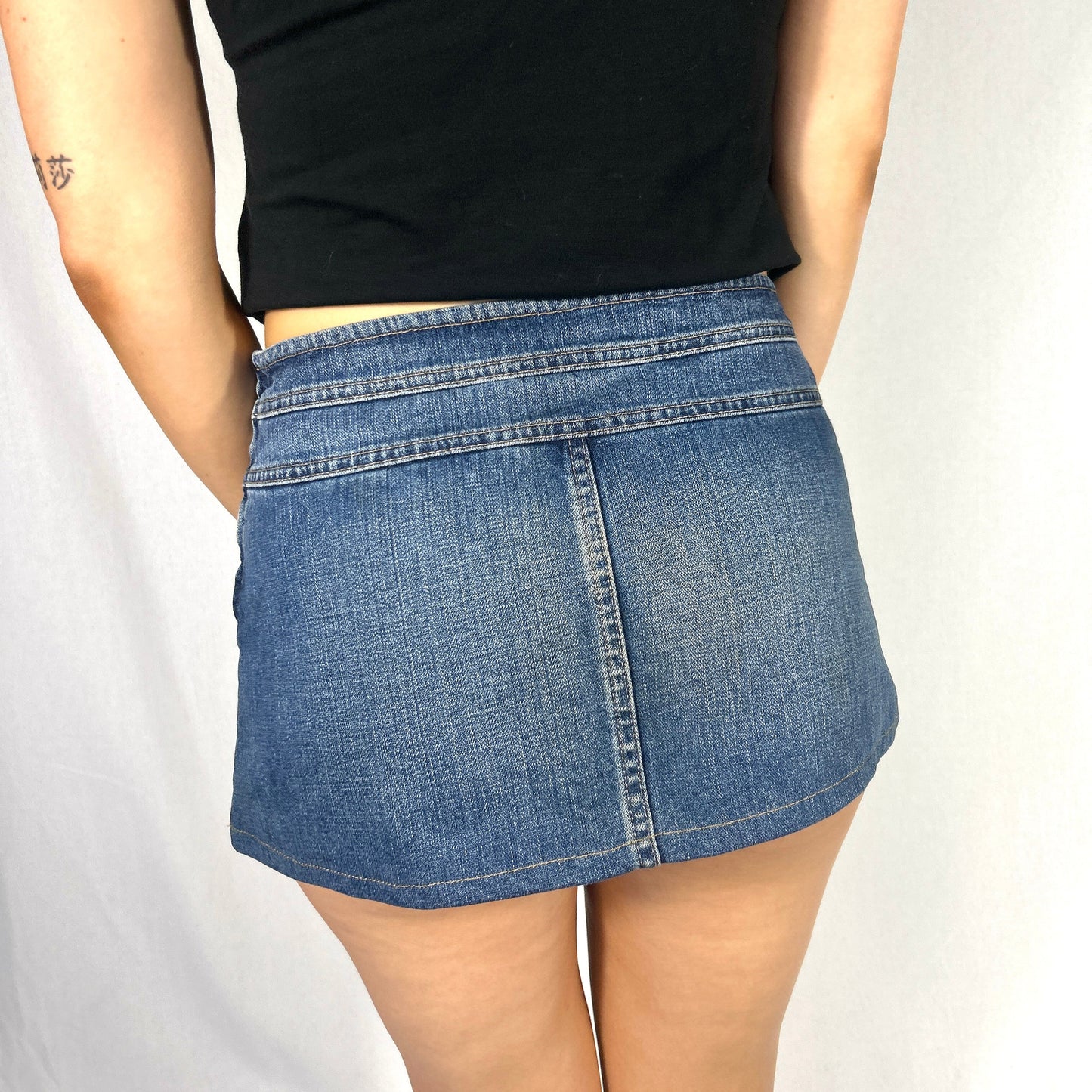 Denim Pleat Mini Skirt - Size M