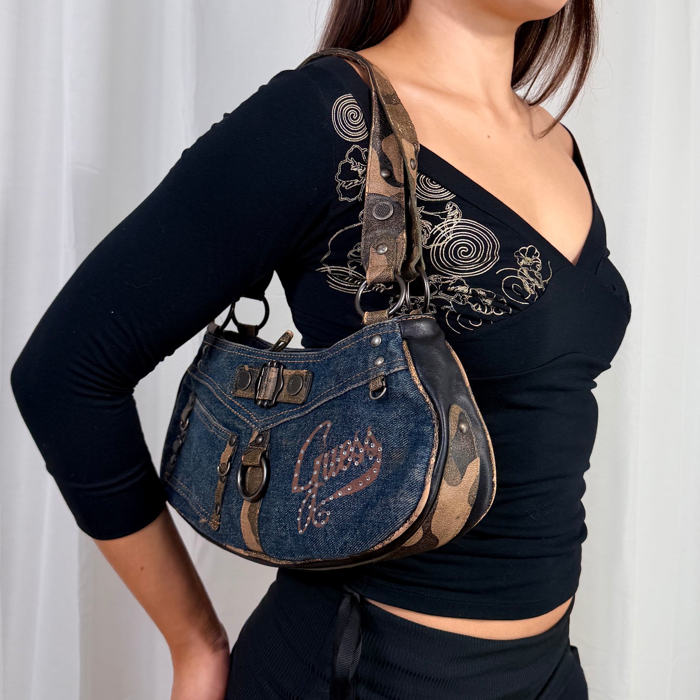 RARE Guess Camo Denim Shoulder Bag