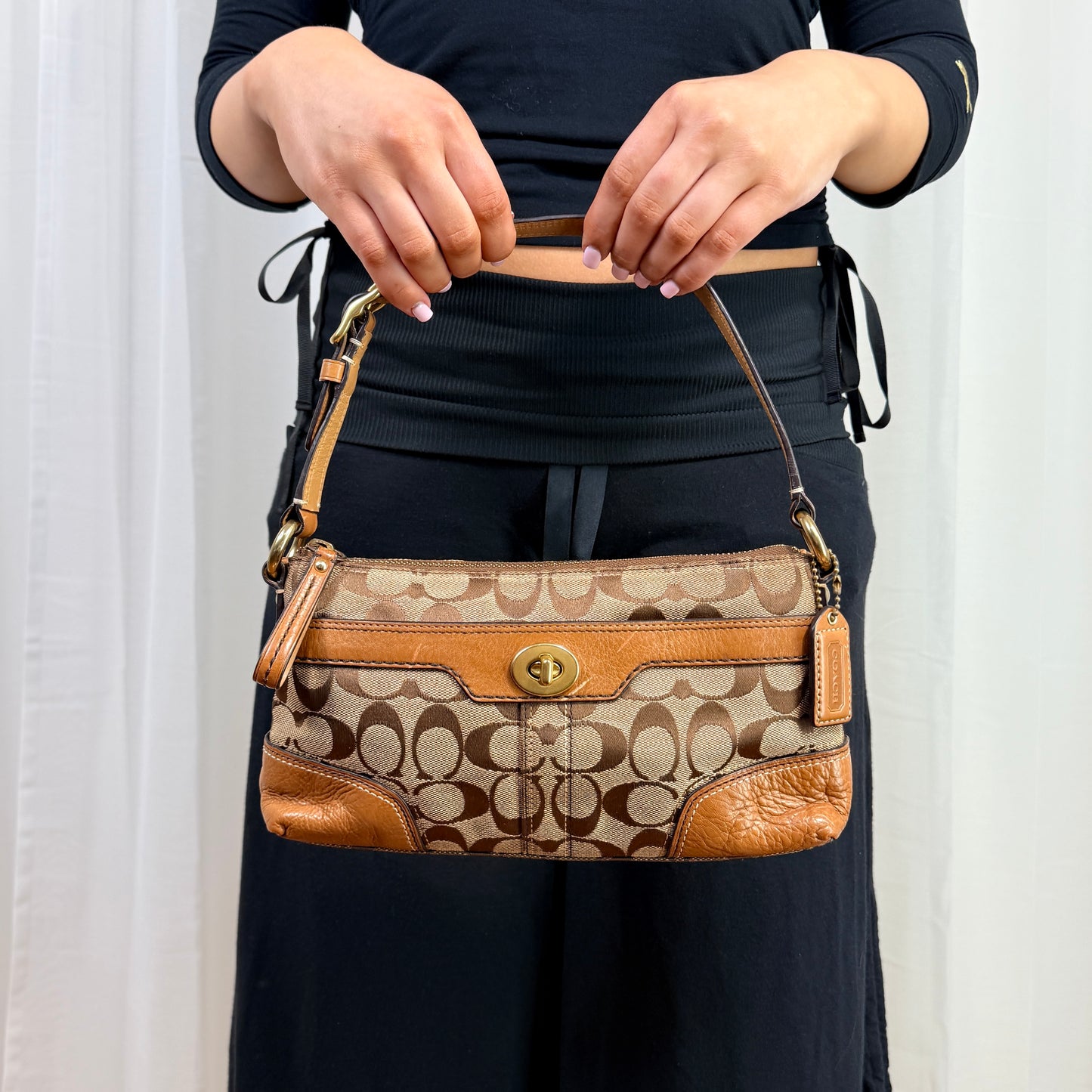 Coach Brown Baguette Turn lock Shoulder Bag