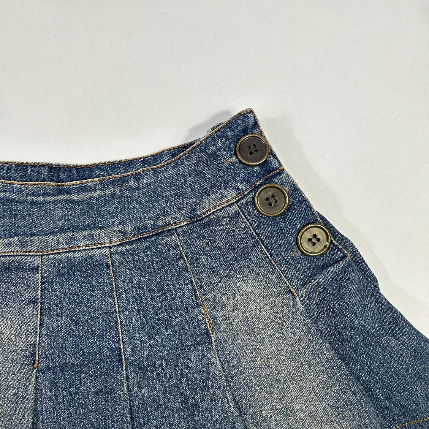 Pleated Denim Mini Skirt - Size M