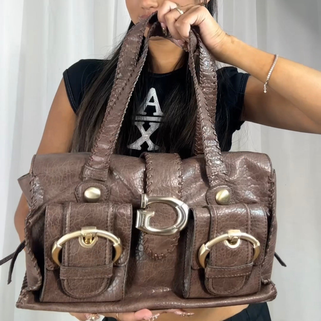 RARE Vintage Brown Guess Rectangular Tote Shoulder Bag