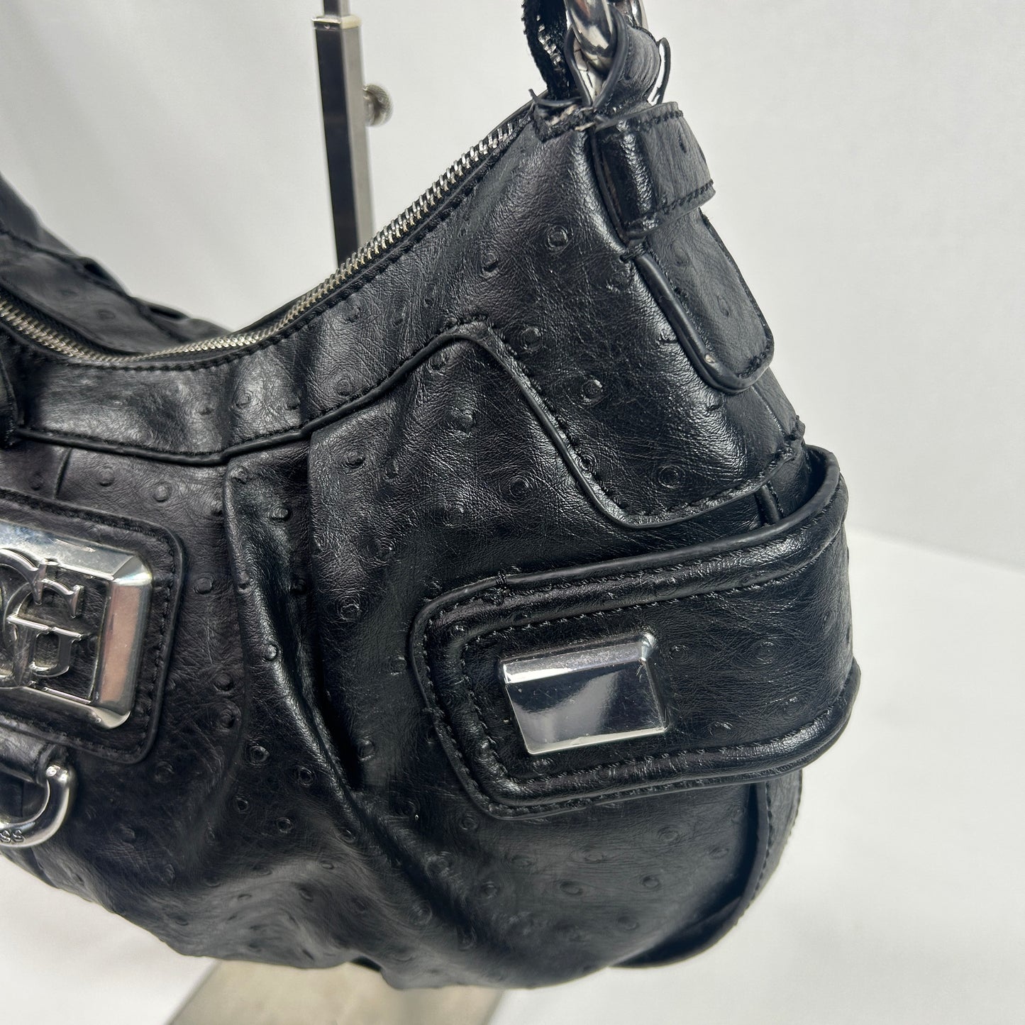 Vintage Black Faux Leather Guess Shoulder Bag