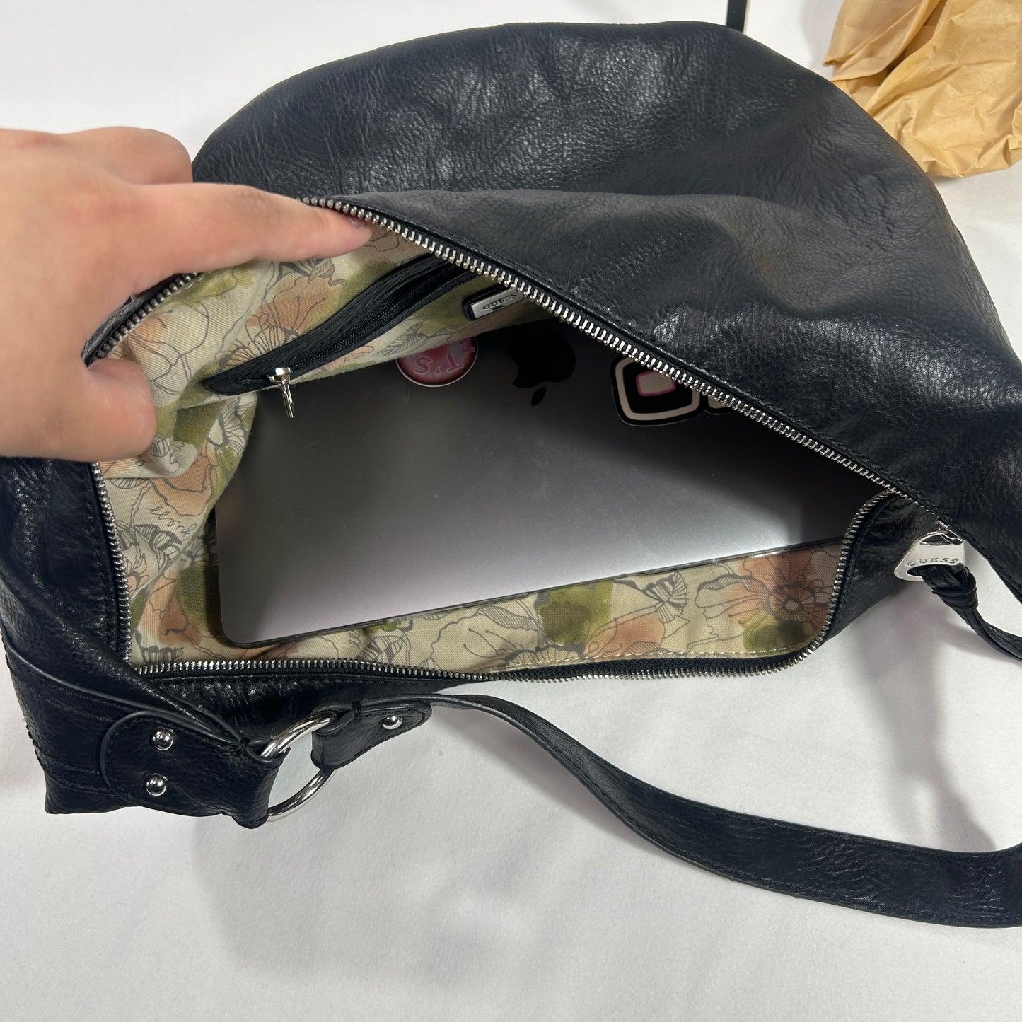 Vintage Faux Leather Black Guess Shoulder Bag