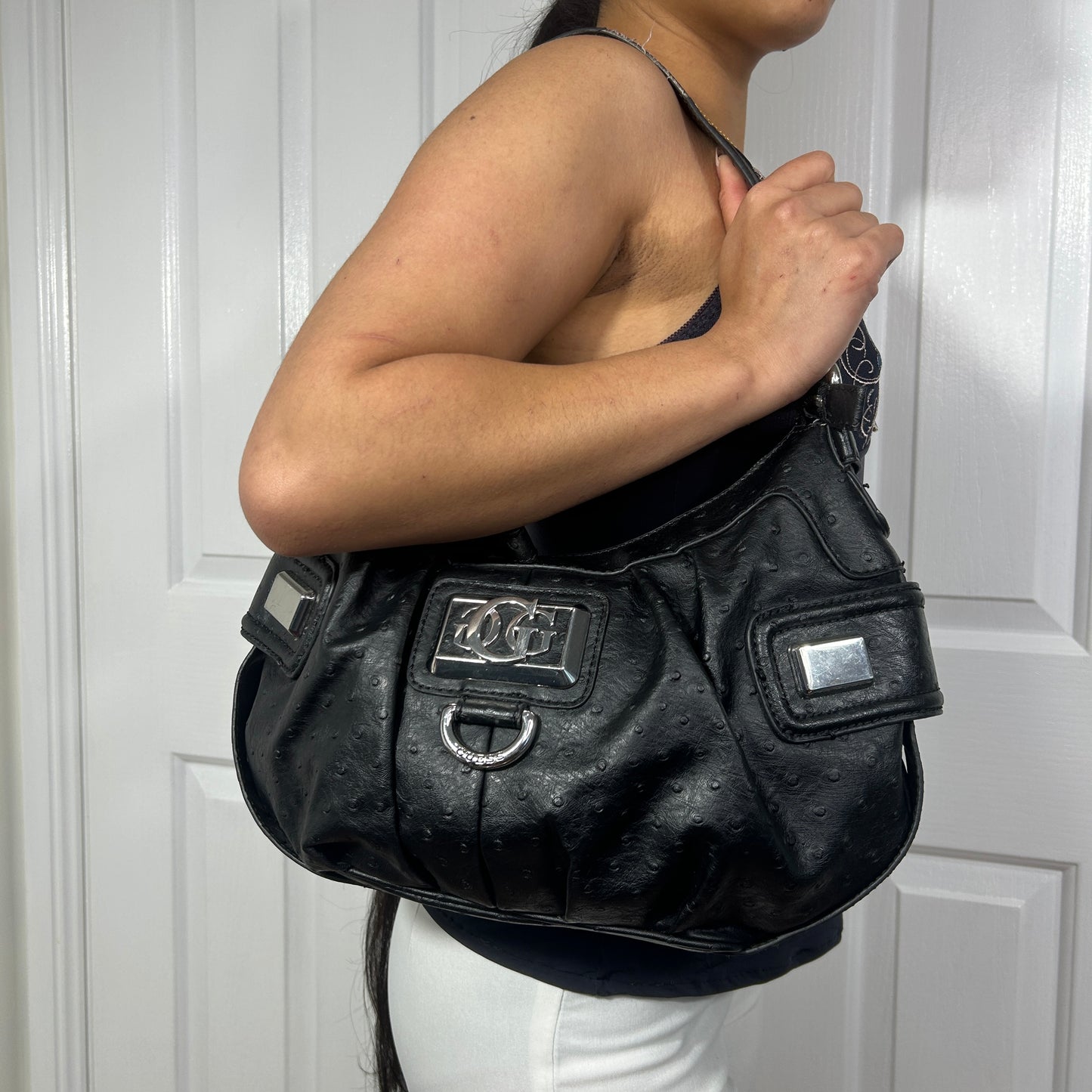 Vintage Black Faux Leather Guess Shoulder Bag