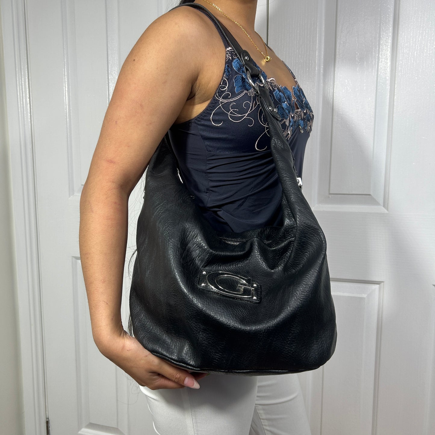 Vintage Faux Leather Black Guess Shoulder Bag
