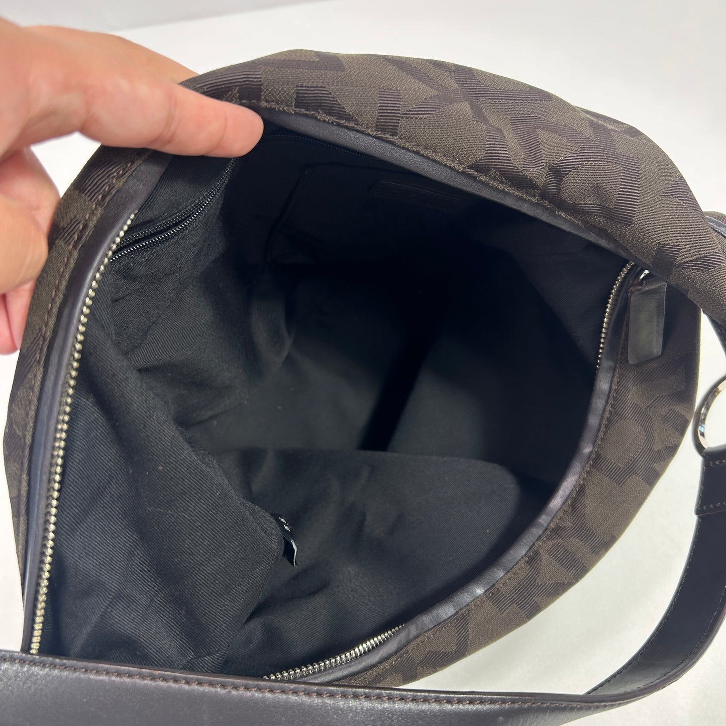 DKNY Slouchy Brown Monogram Shoulder Bag