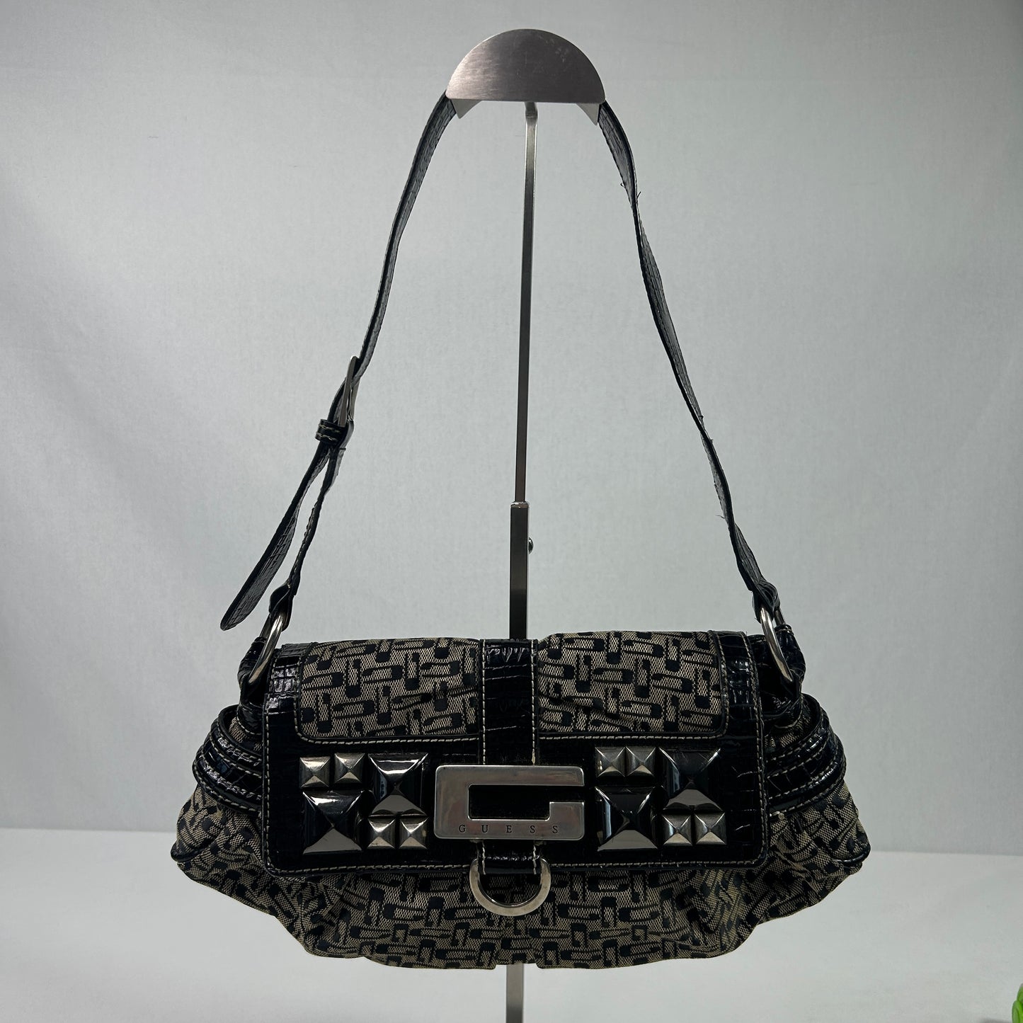 Black Studded Monogram Guess Shoulder Bag