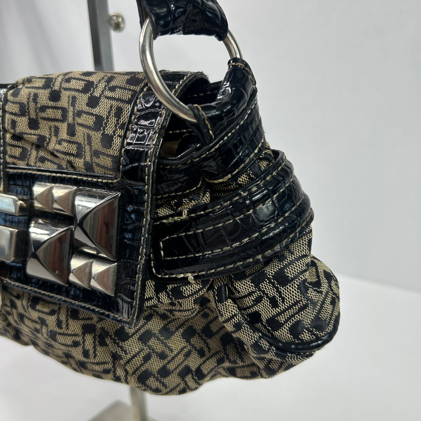 Black Studded Monogram Guess Shoulder Bag