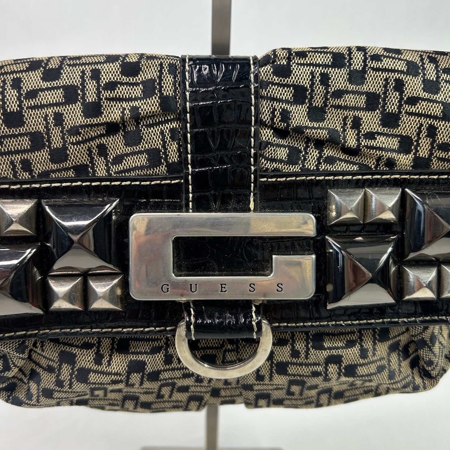 Black Studded Monogram Guess Shoulder Bag