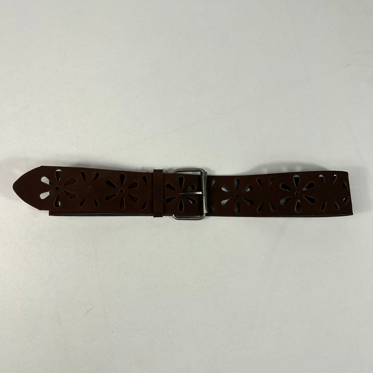 Brown Leather Flower Chunky Belt