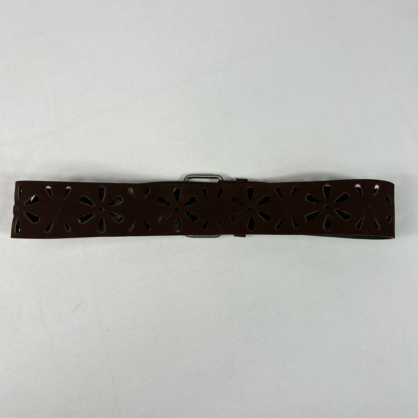 Brown Leather Flower Chunky Belt