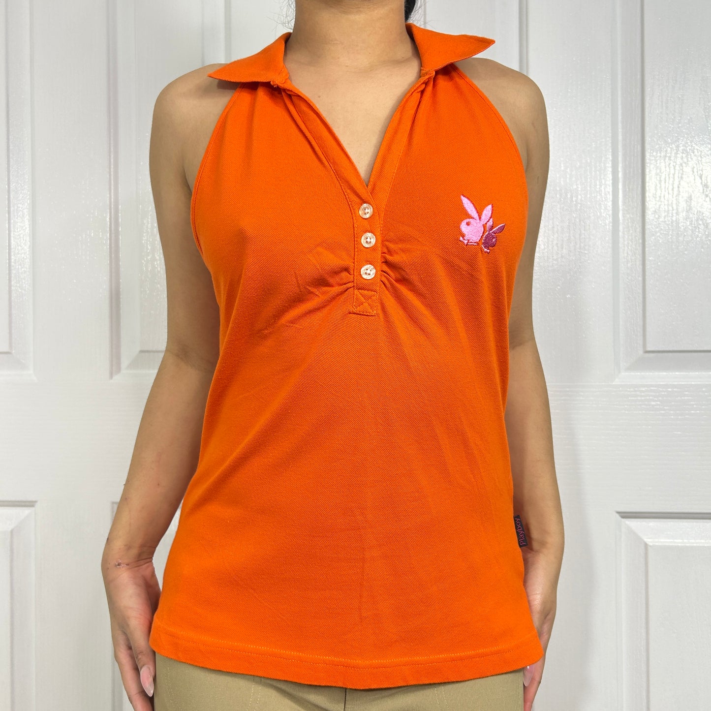 Orange Playboy Collar Tank Top - Size L/XL