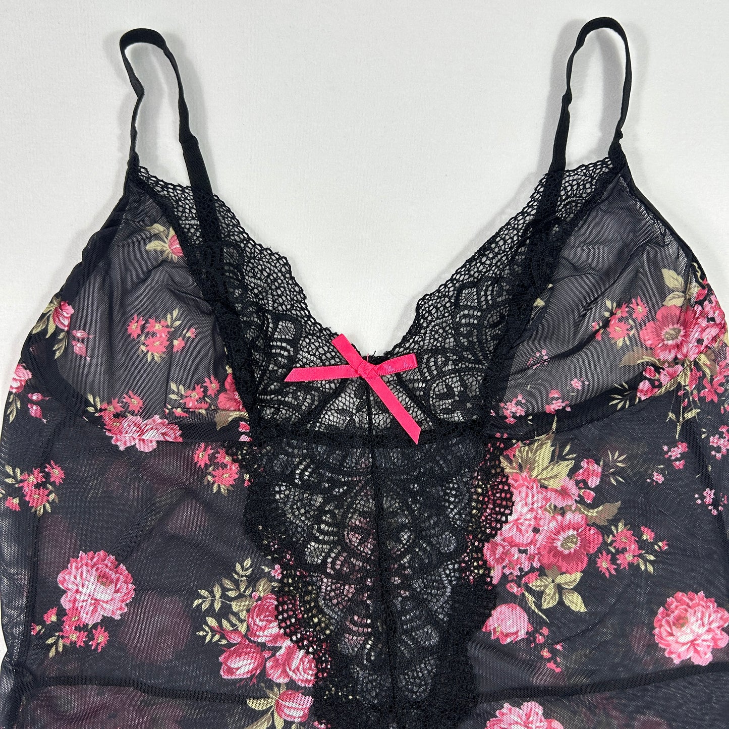 00's Black Floral Sheer Camisole - Size M
