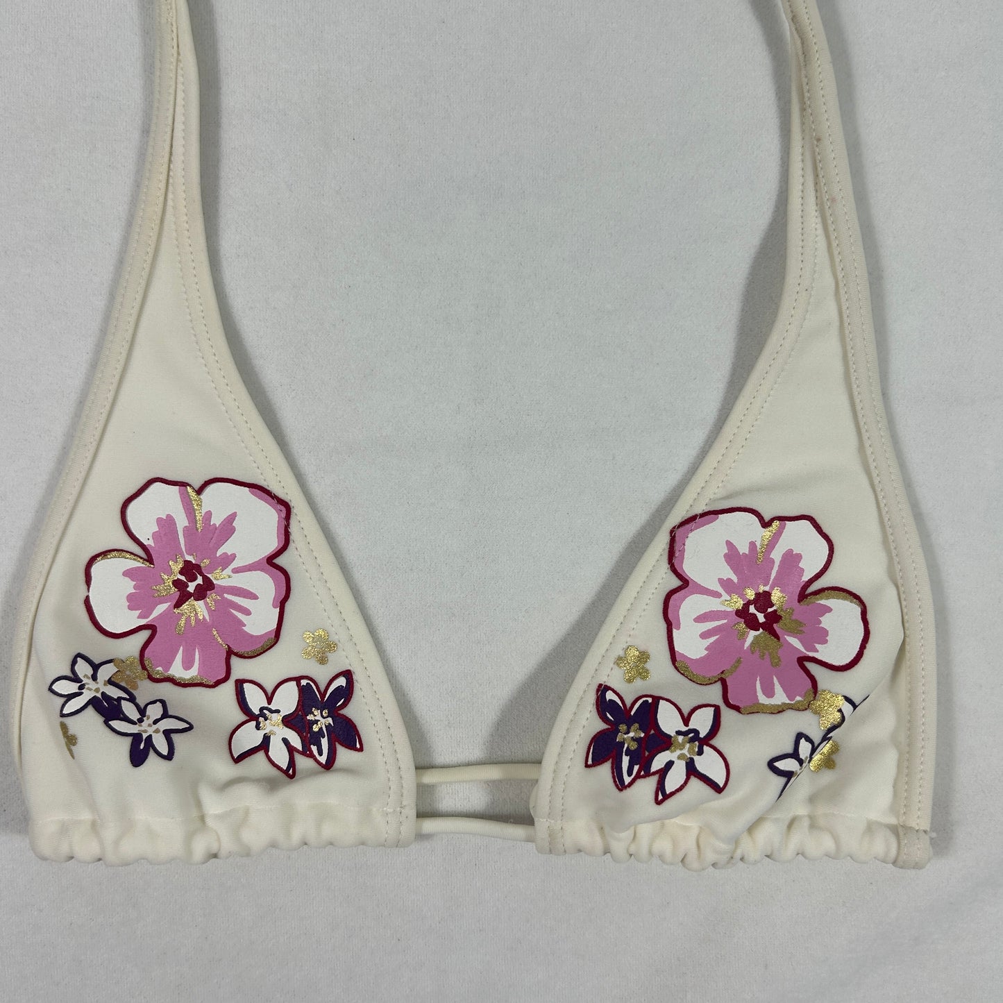 White Micro Flower Bikini Top