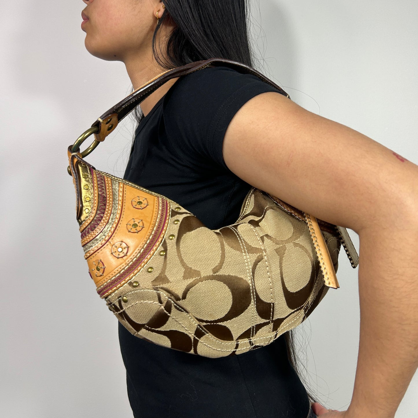 Coach Signature Multi Trim Patchwork Shoulder Bag