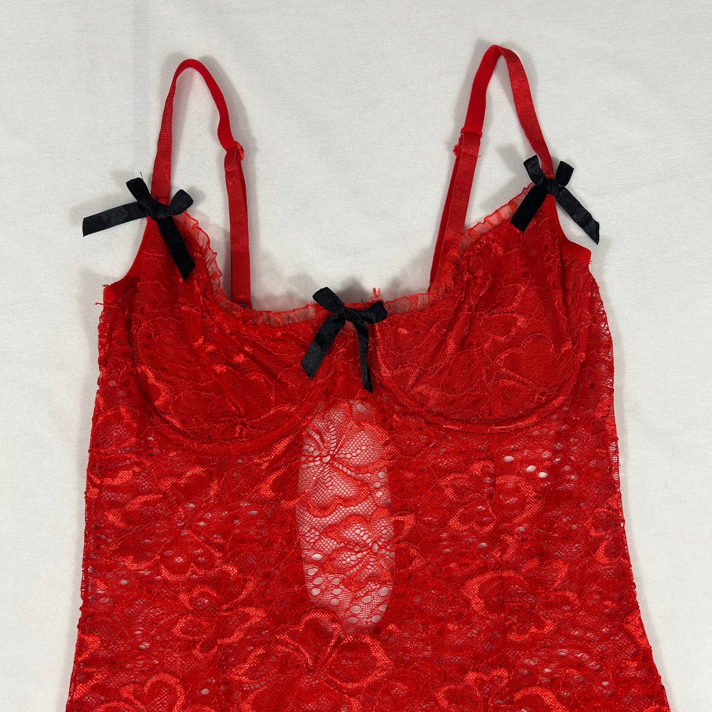 Red & Black Bow Lace Camisole - Size XS/S