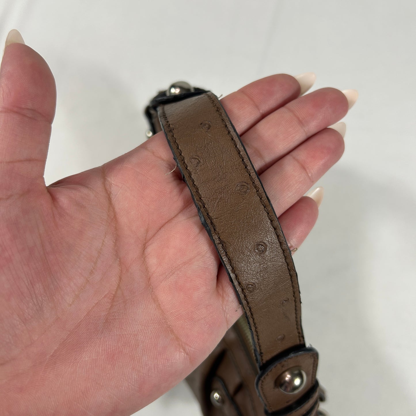 Guess Brown Ostrich Embossed Faux Leather Shoulder Bag