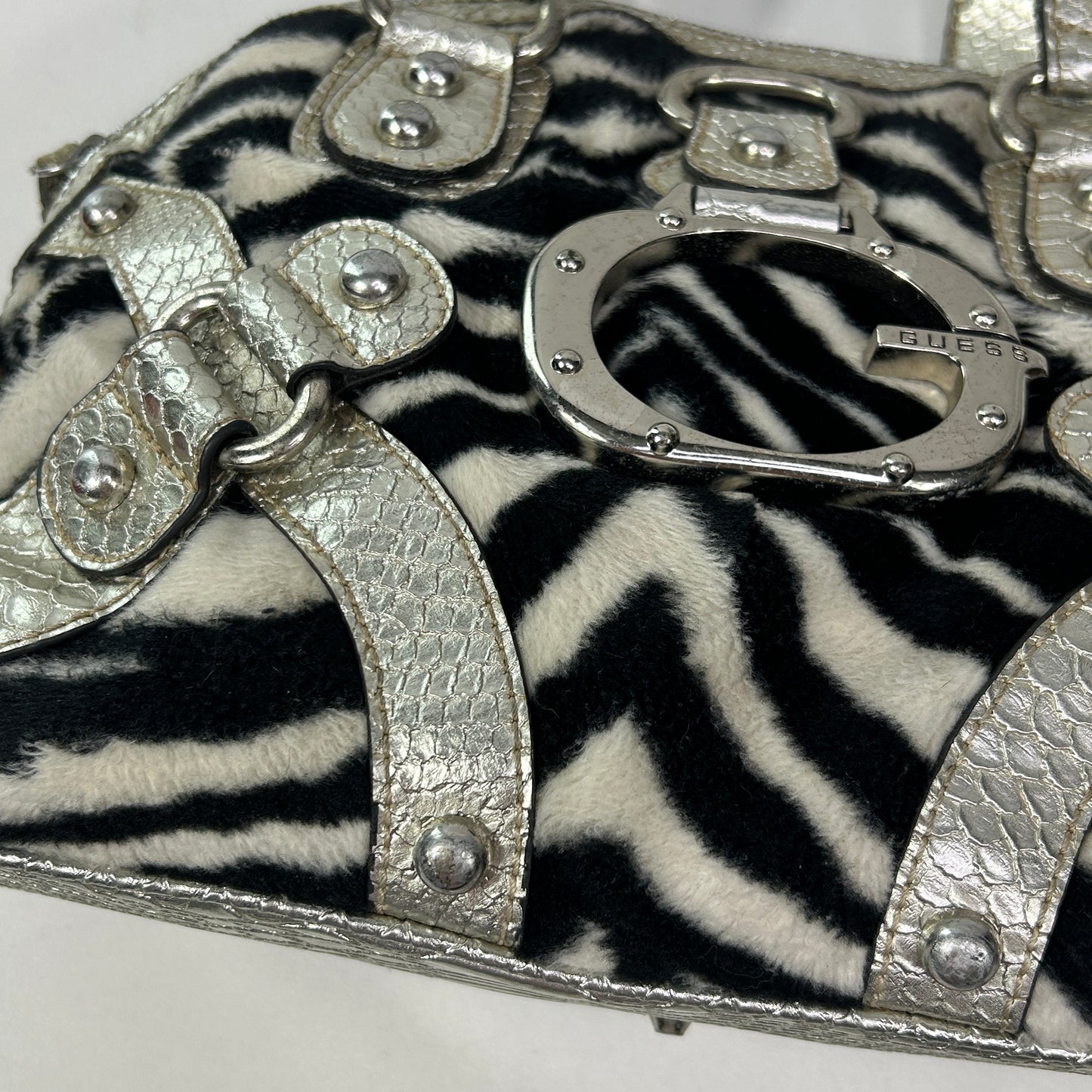 RARE Vintage Silver Zebra Print Guess Shoulder Bag